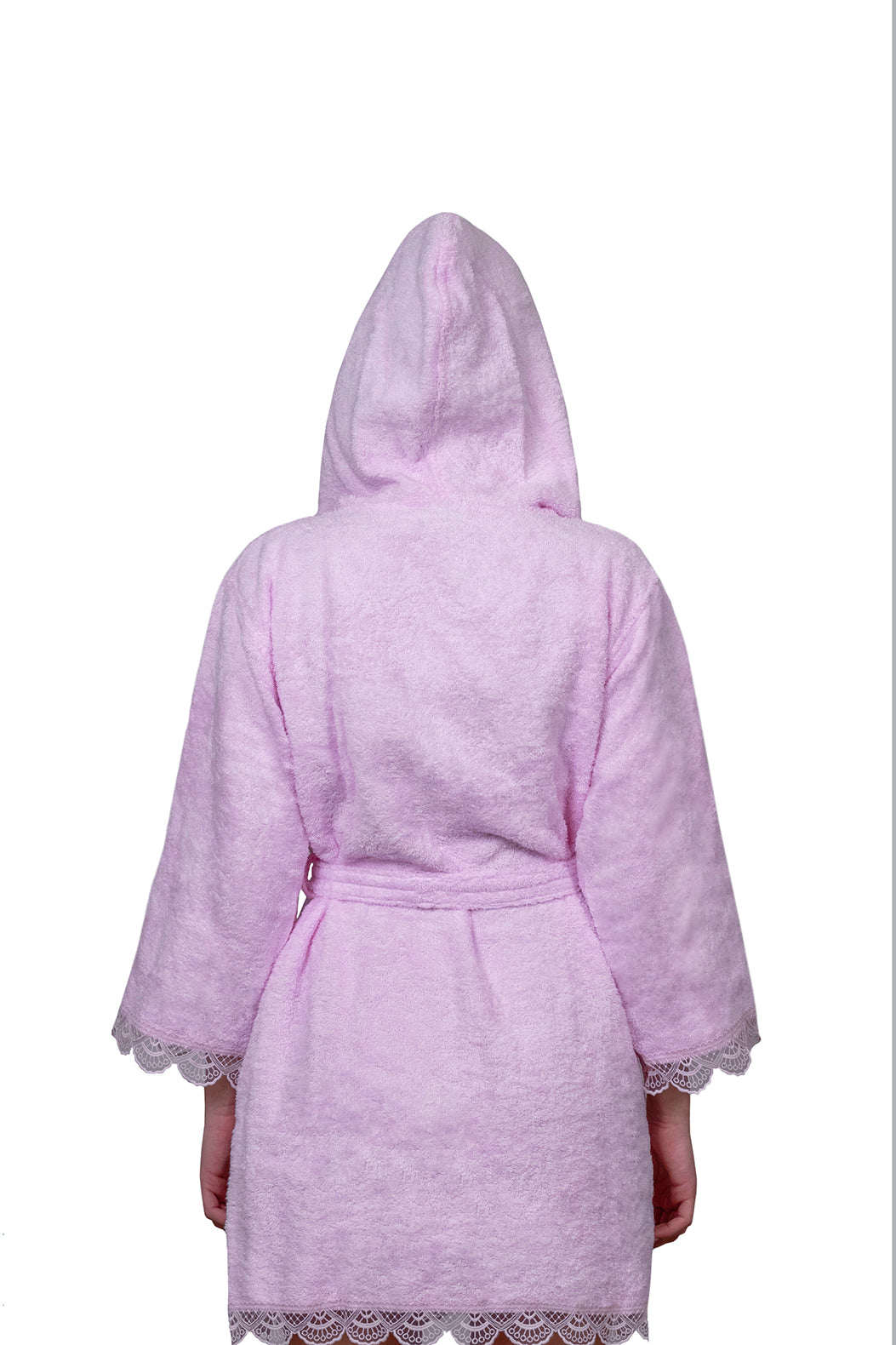 Adults Bathrobe with Lace Detail in Blush Pink