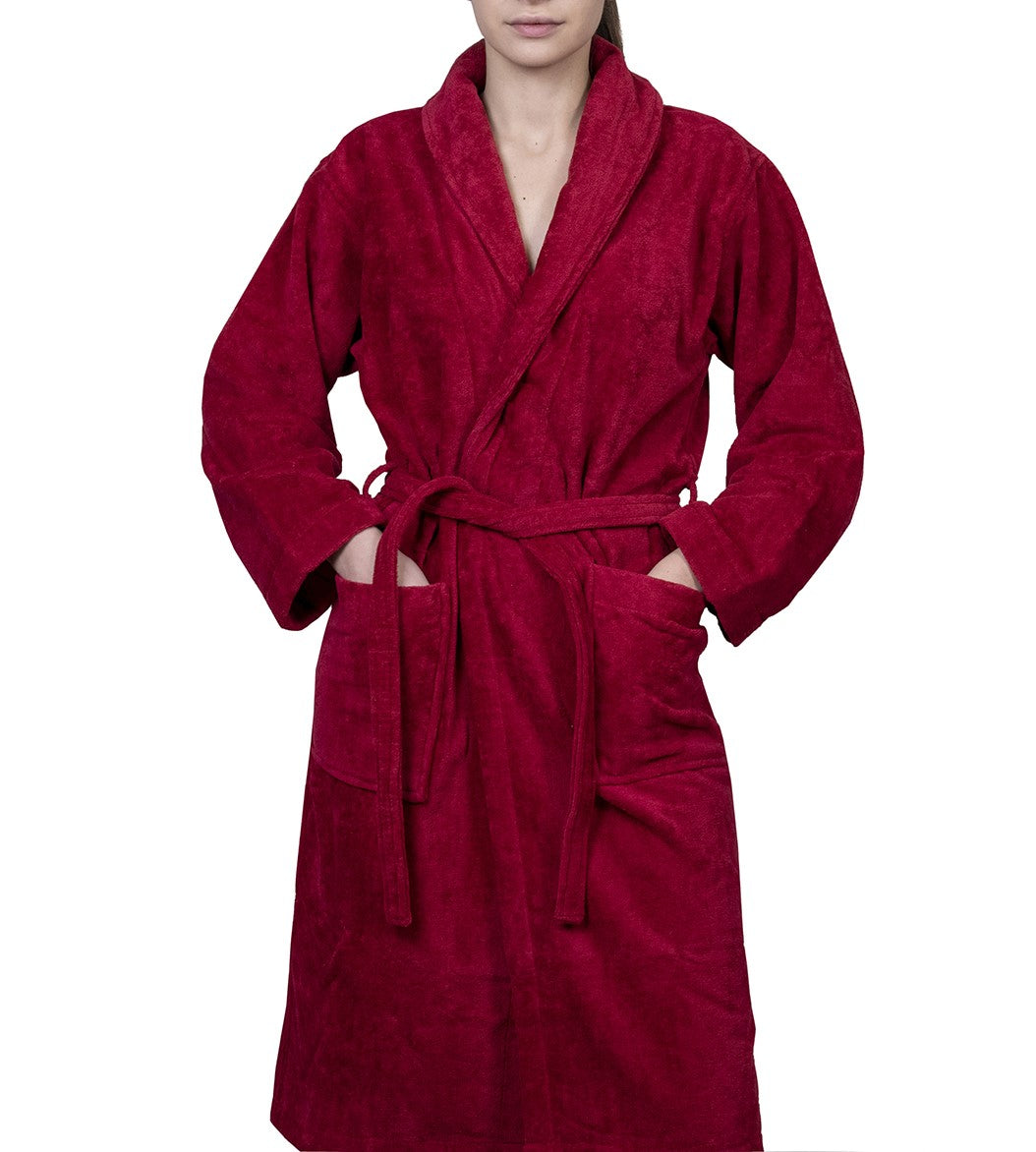 Adults Terry Velour Bathrobe in Rouge
