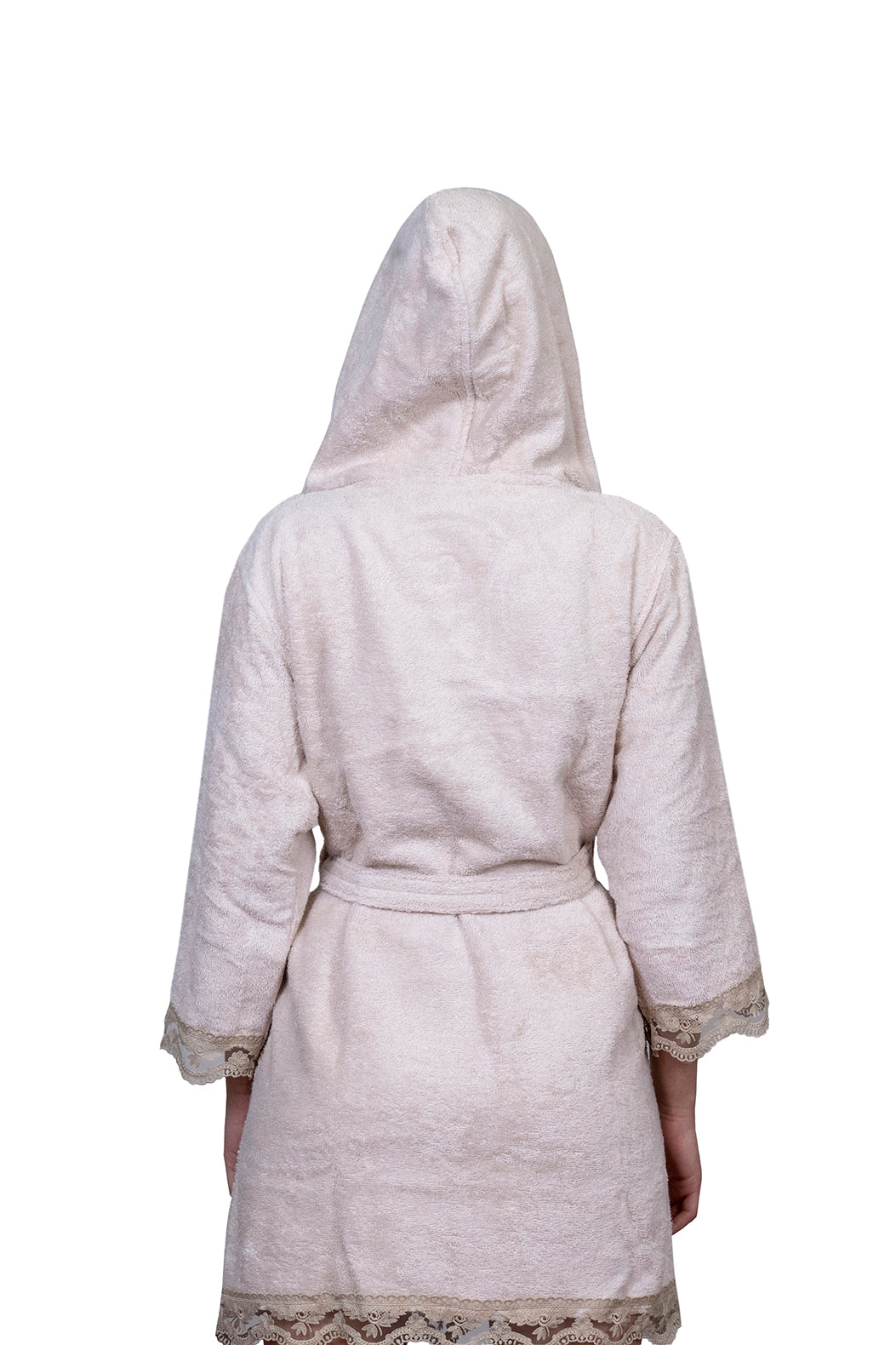 Adults Bathrobe with Lace Detail in Bone