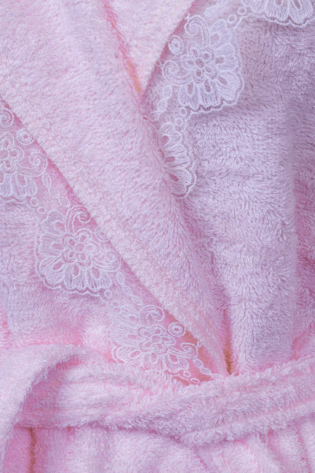 Adults Bathrobe with Lace Detail in Blush Pink