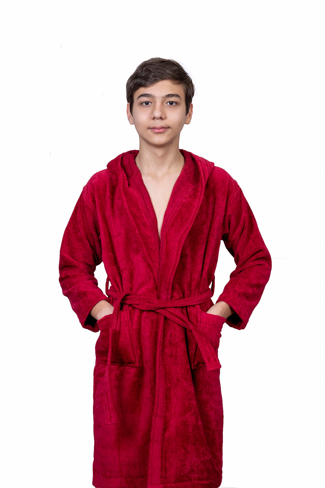 Kids Velour Bathrobe in Strawberry