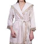 Adults Bathrobe with Lace Detail in Bone