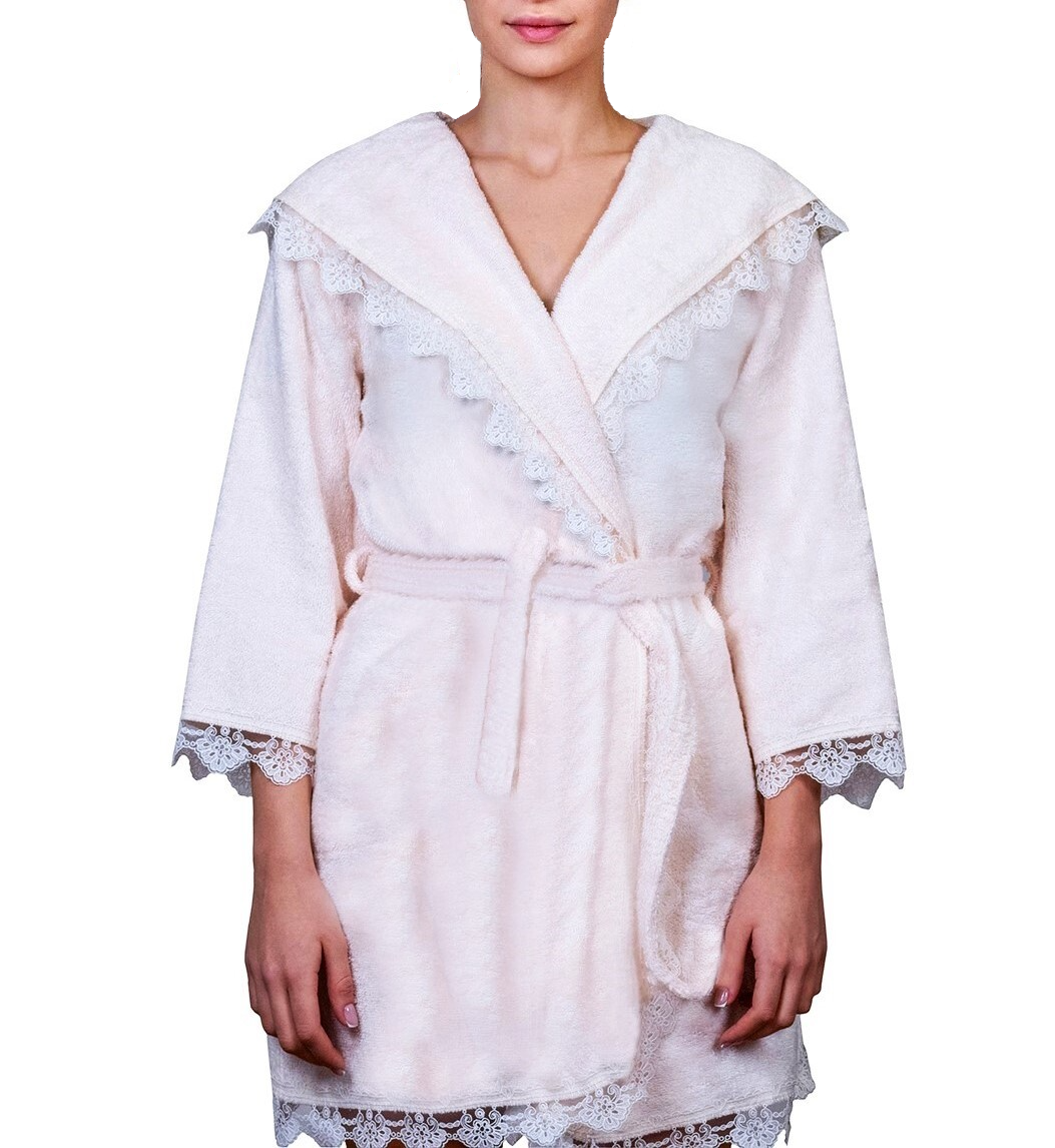 Adults Bathrobe with Lace Detail in Sugar