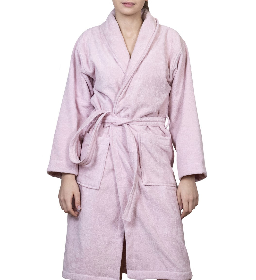 Adults Terry Velour Bathrobe in Rose Petal