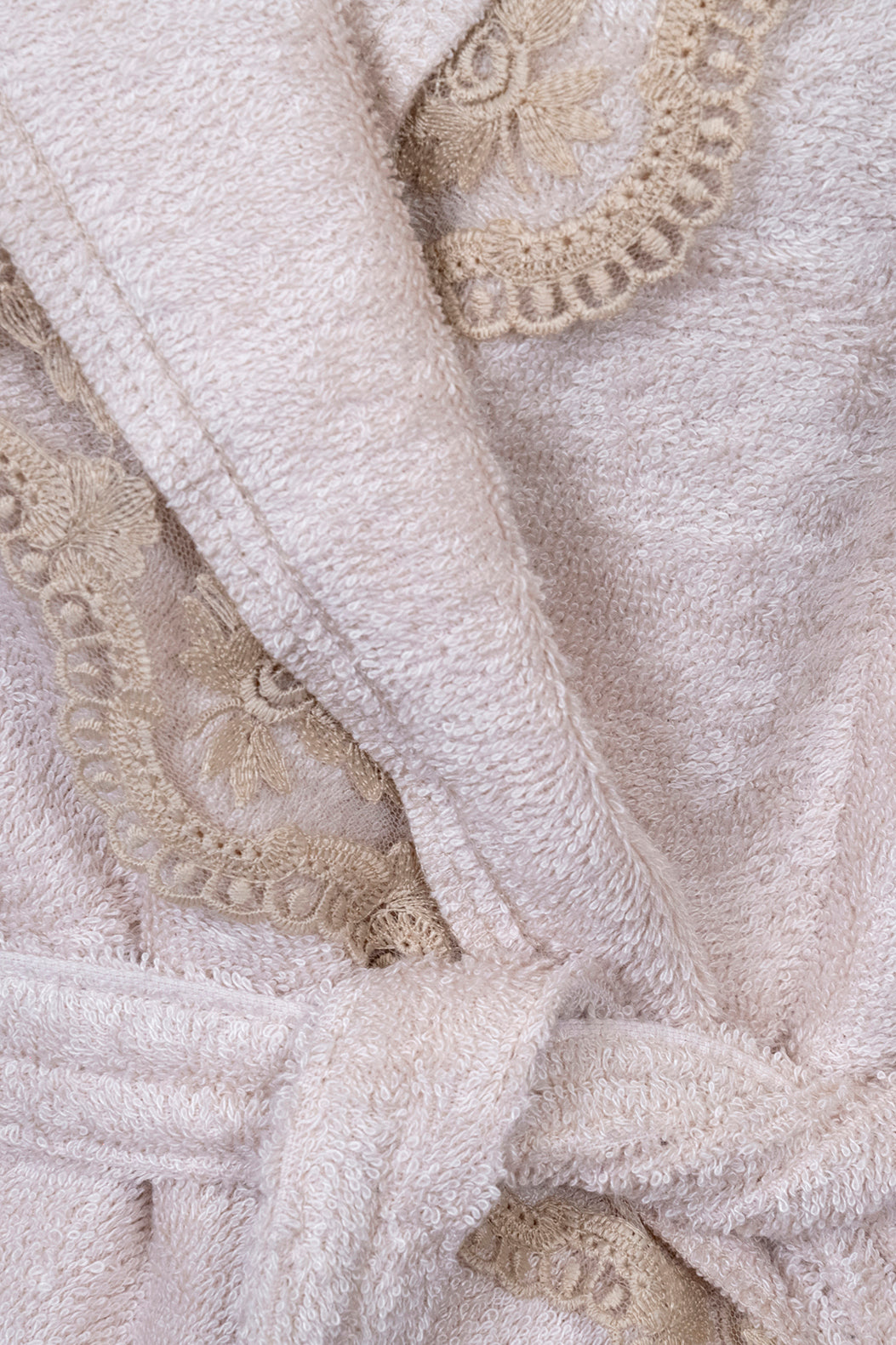 Adults Bathrobe with Lace Detail in Bone